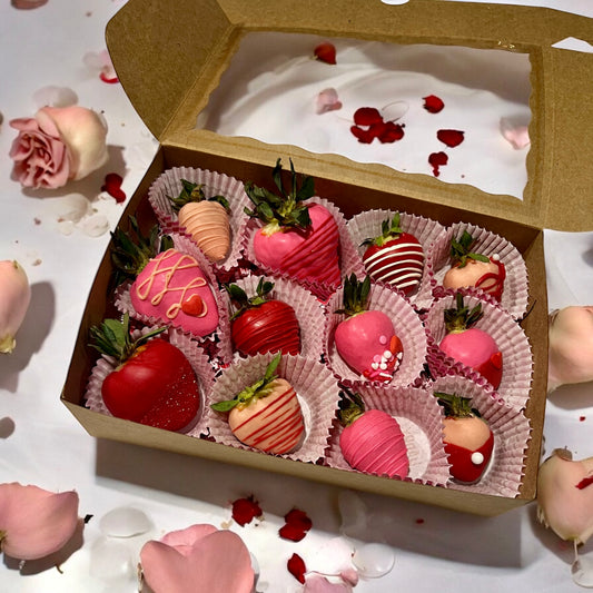 A Dozen Valentine's Themed Chocolate Covered Strawberries